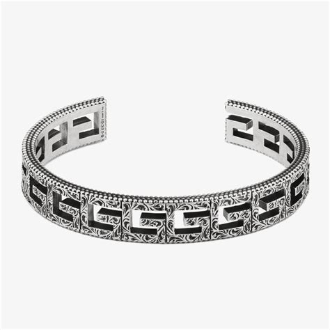 Gucci G Cube Silver Motif Slim Open Bangle YBA576990001